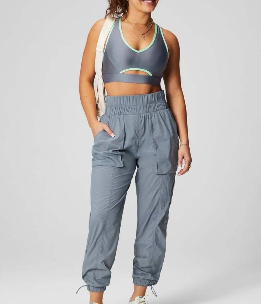 Fabletics Nylon Jogger Women's Small Piped Ultra High-Waisted Gray Pants